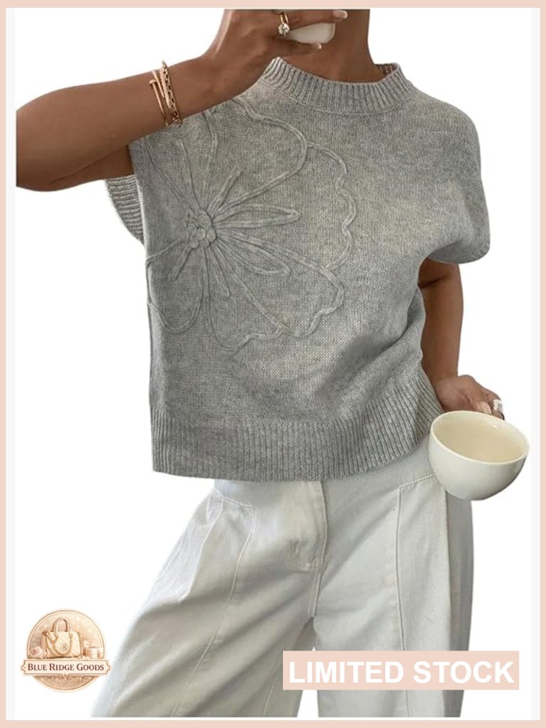 Floral Pullover Sweater Short Sleeve Knit Vest Trendy Fashion Y2k Chic